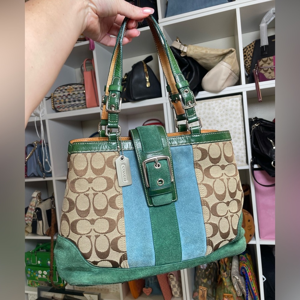 Coach Vintage Hamptons Signature Suede Stripe Satchel - Picture 3 of 17